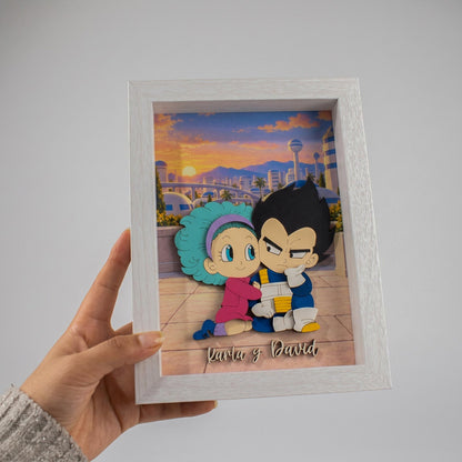 Cuadro 3D Personalizado Amor Galáctico | Pareja del Orgullo en Madera Relieve 15x20cm