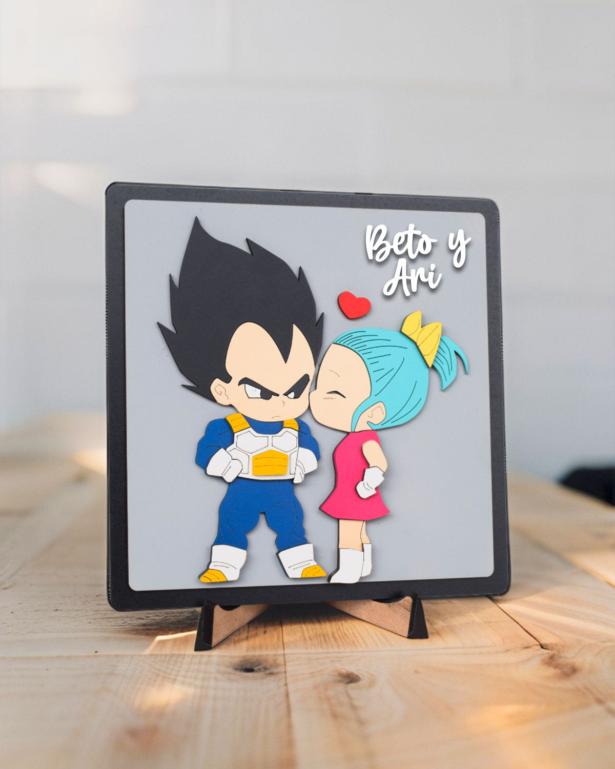 Cuadro personalizado Vegeta y Bulma estilo chibi para regalo romántico