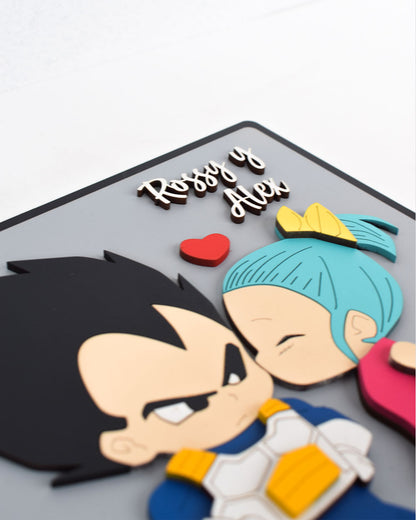 Cuadro personalizado Vegeta y Bulma estilo chibi para regalo romántico